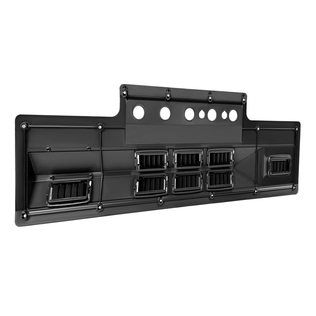 Black A/C heat control bezel with grid vent blocks, round indicator holes, and side grilles