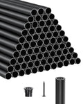 Bundle of black aluminum baluster spindles with plastic caps and screws