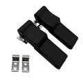 2 black rubber storage rack latches with metal mounting brackets, latch and keeper plates