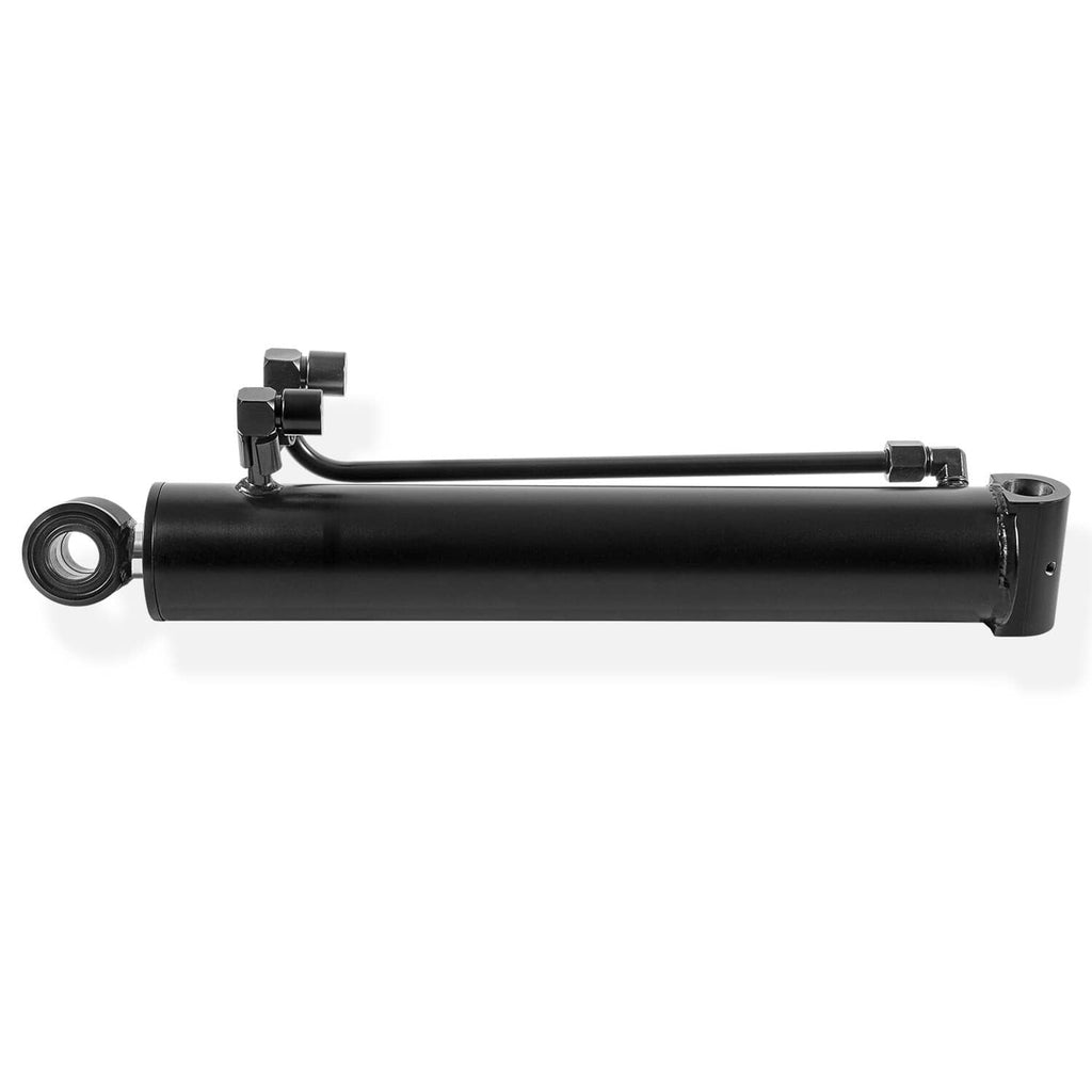 Hydraulic bucket tilt cylinder, black steel housing with front seal and top bracket