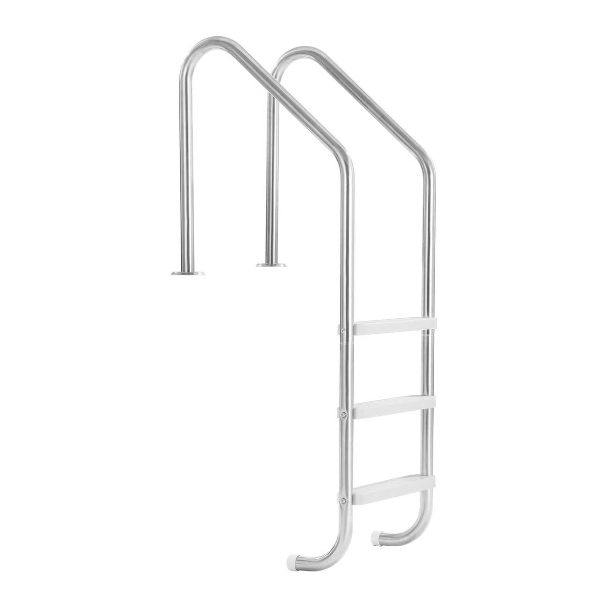 Stainless steel inground pool ladder with three steps and curved handrails