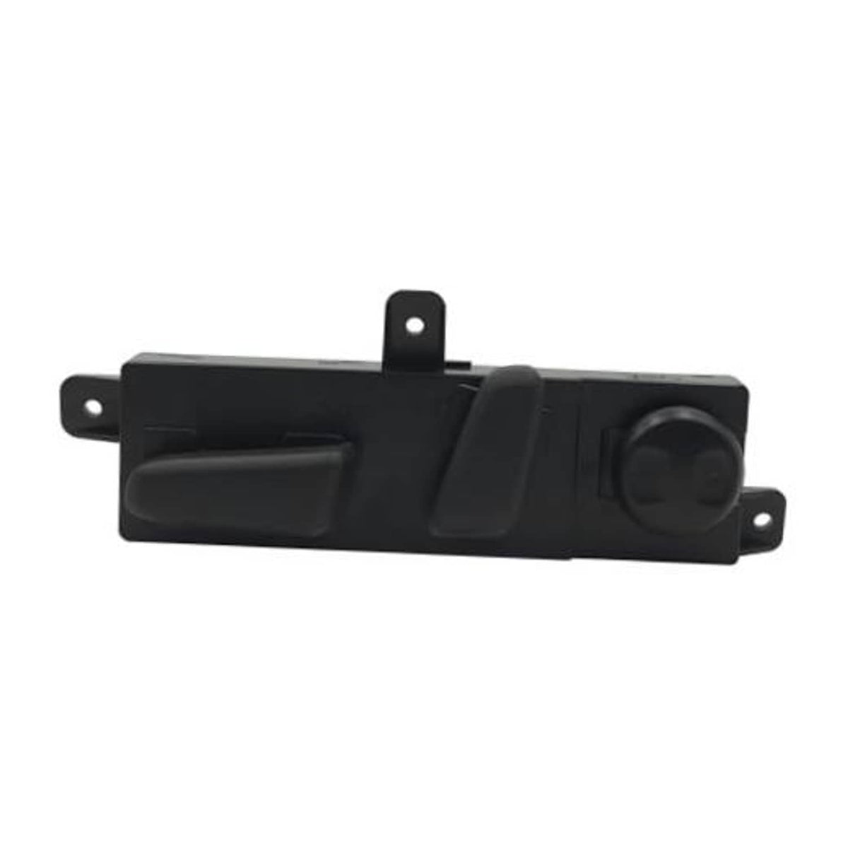 Black left power seat switch with circular knob and mounting tabs.