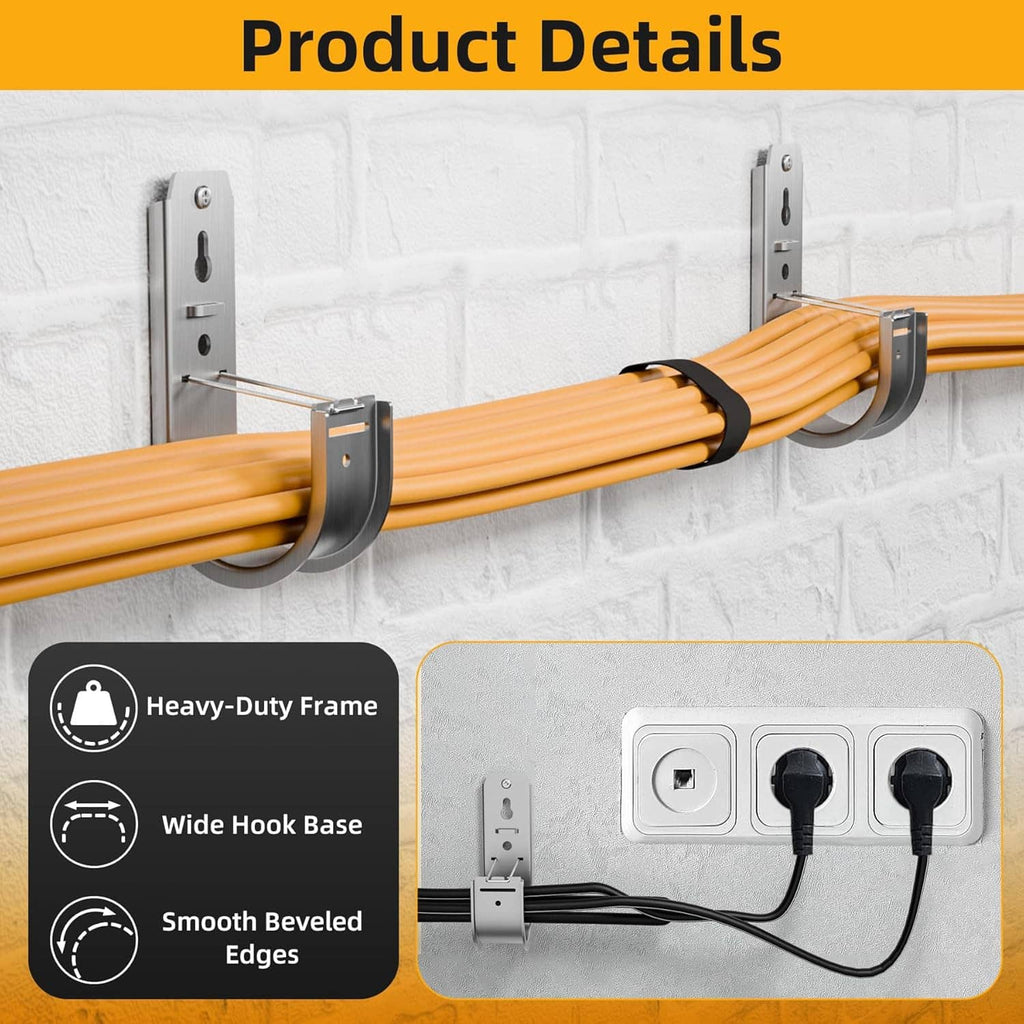 Galvanized steel cable-management J hook on mounting base with retainer clip detail