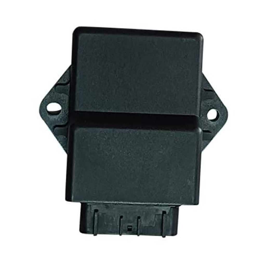 Black rectangular CDI control module with mounting bracket and two side holes