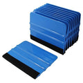 Blue felt-edge squeegee scraper with black pad, stacked 10-piece set
