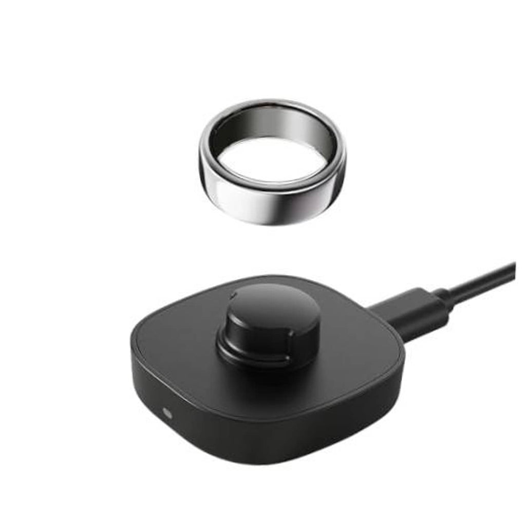 Black charging dock base with metal ring holder insert