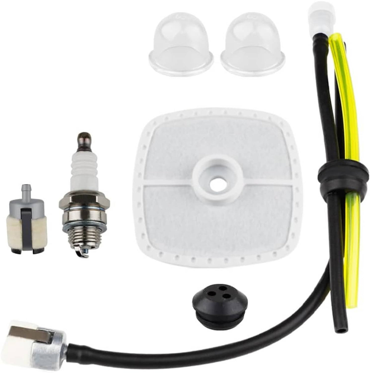 Small-engine tune-up kit: air filter, fuel line, fuel filter, spark plug, grommet