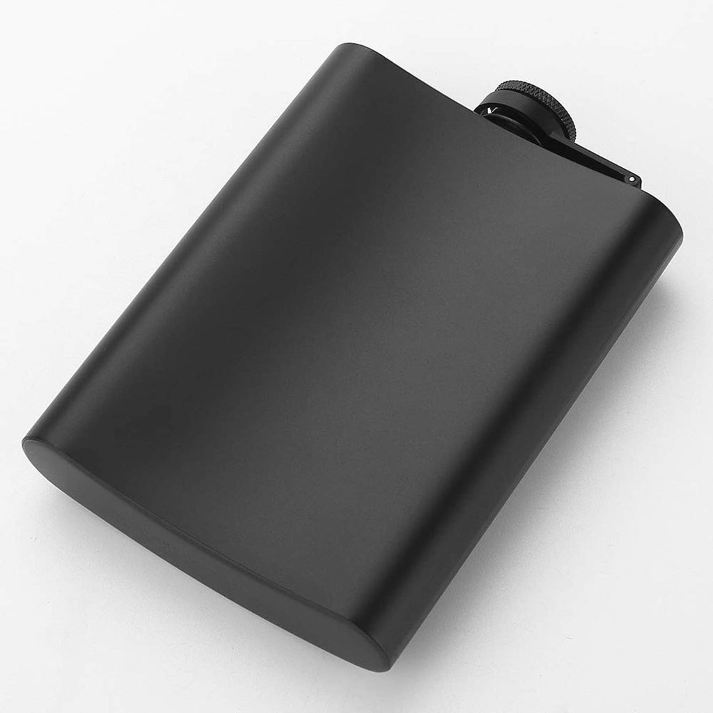 Matte black hip flask with domed lid and side cap
