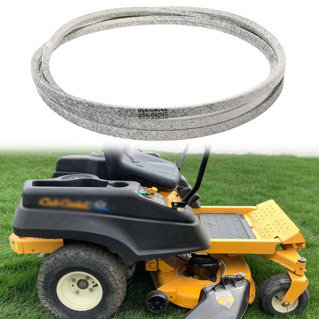 Deck belt installed on riding mower deck, gray loop