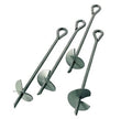 Reusable steel earth auger anchors, 4-piece set with loop handles and spiral blades