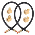 Pair of black air brake hoses with brass T-style fittings and red seal bands