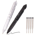 Tactical ballpoint pen set with silver and black pens and refill cartridges