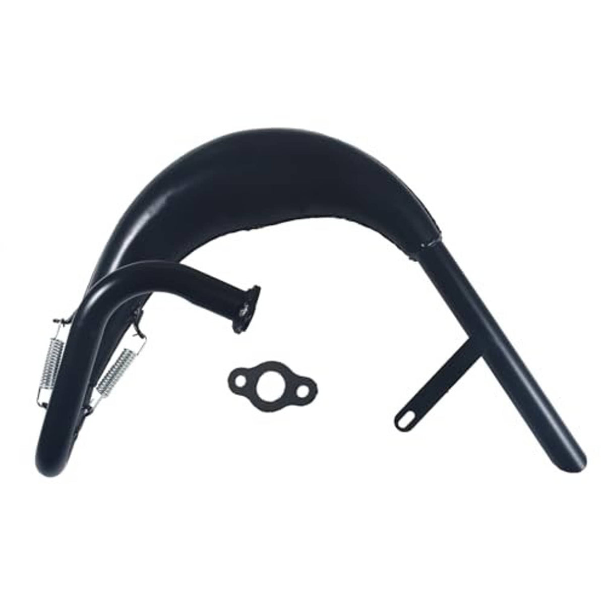 Black exhaust expansion chamber pipe silencer with mounting bracket and side support