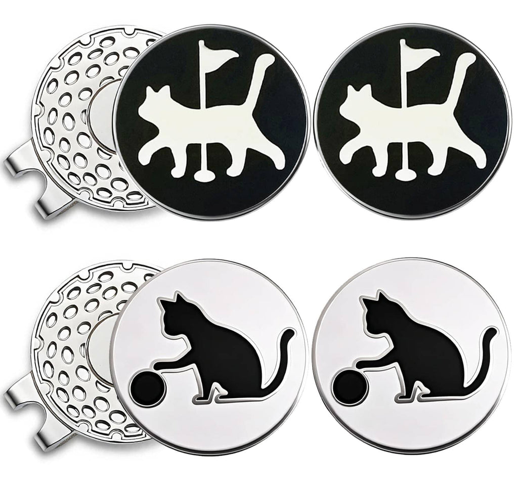 Magnetic golf ball markers with cat and paw icons, double-sided black/white discs