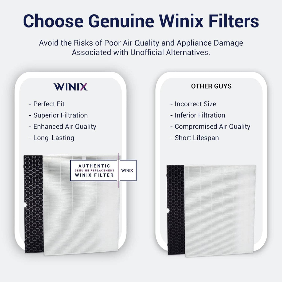 Winix genuine replacement filter set, white HEPA-style panels with dark outer frame