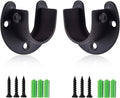 Pair of black U-shaped closet rod brackets with mounting holes and open lip sockets