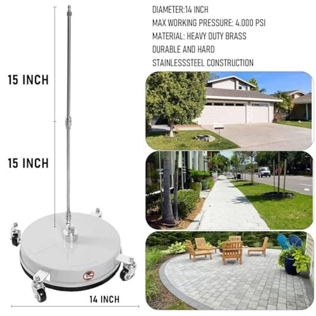 14-inch surface cleaner head with four caster wheels, stainless steel body