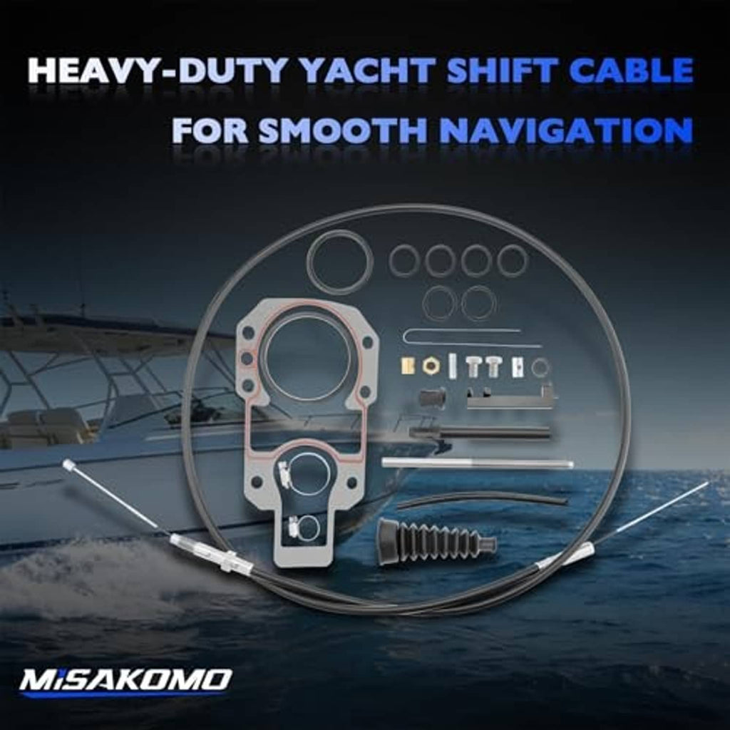 Heavy-duty lower shift cable kit with looped cable, mounting plate, boot, and small hardware