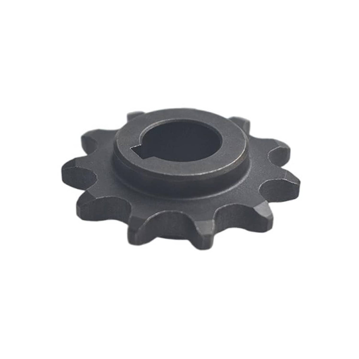 11-tooth sprocket gear angled view with inner keyway slot and dark metal finish