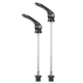 Black mountain bike quick release skewers set with lever handles and steel rods