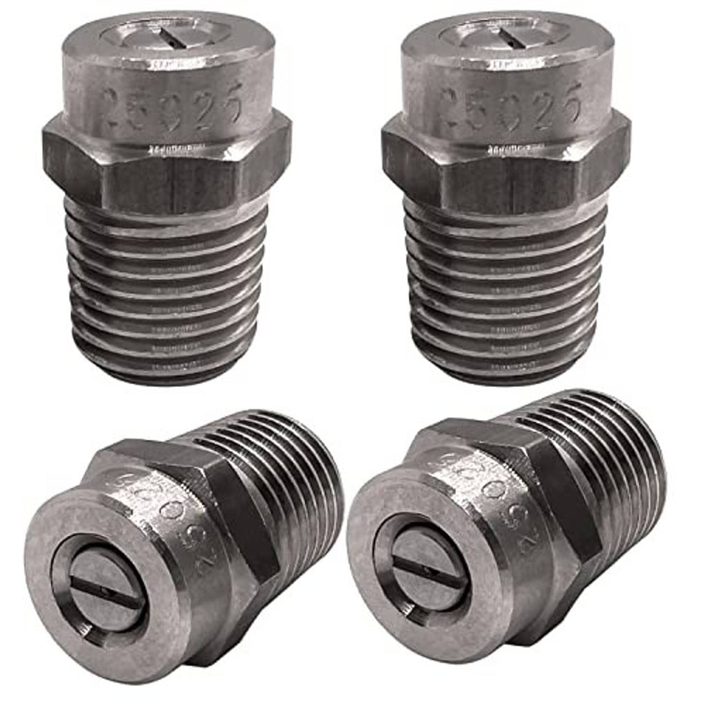 Stainless steel threaded nozzle tips for pressure washer, four-pack shown