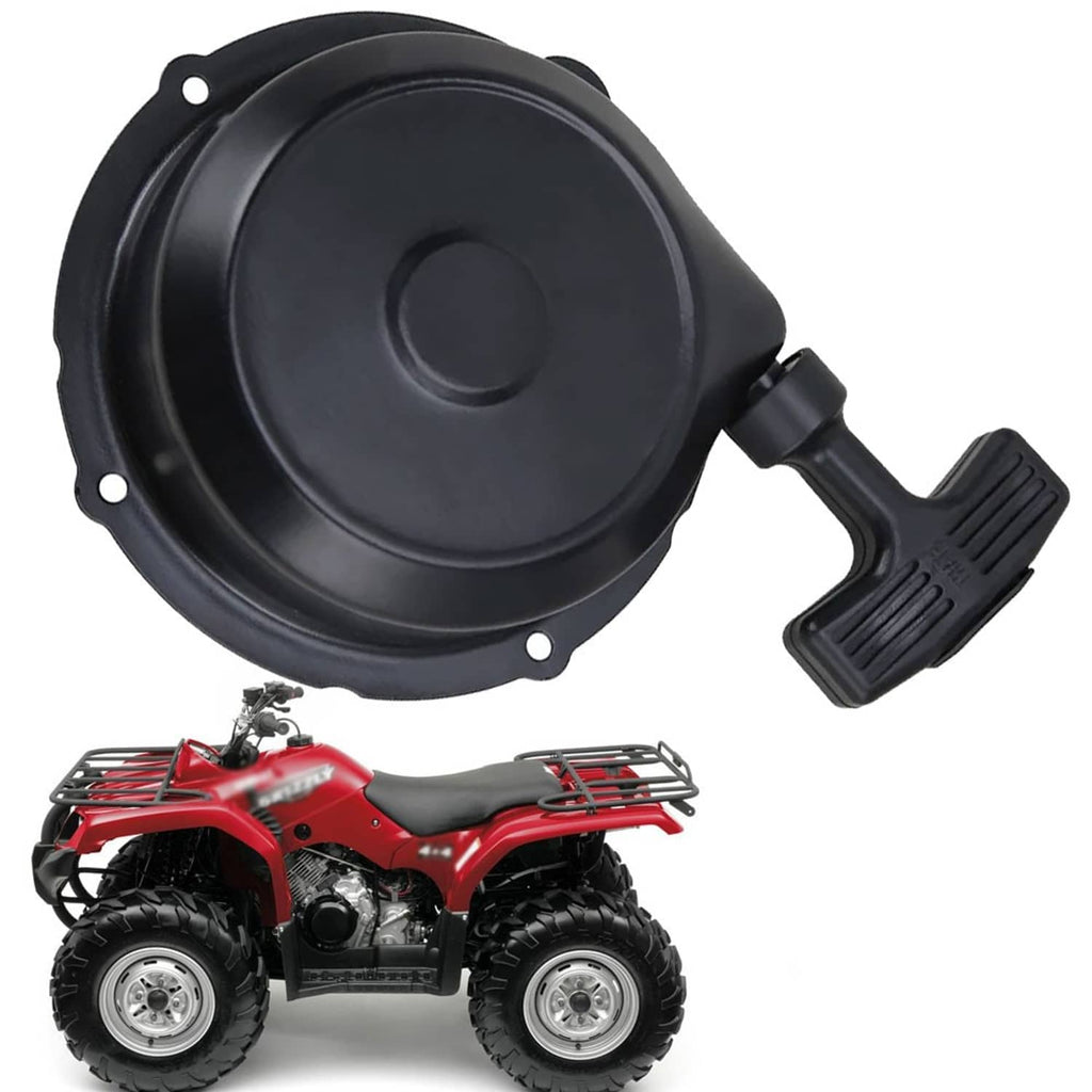 Recoil starter pull start kit with black engine cover and pull handle, starter rope