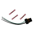 3-wire halogen bulb connector pigtail wiring harness with green and black wires, pink heat shrink