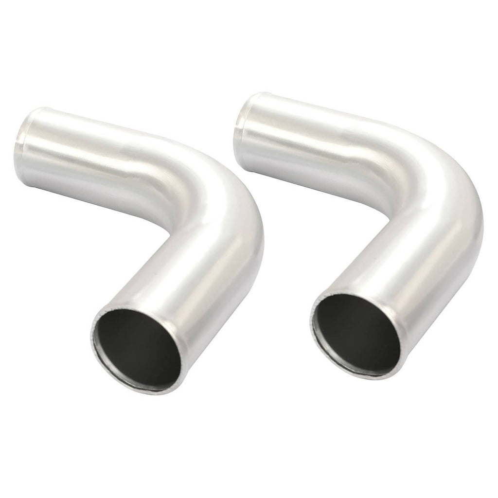 Aluminum intercooler piping elbows, silver with black inner lining (2 pieces)