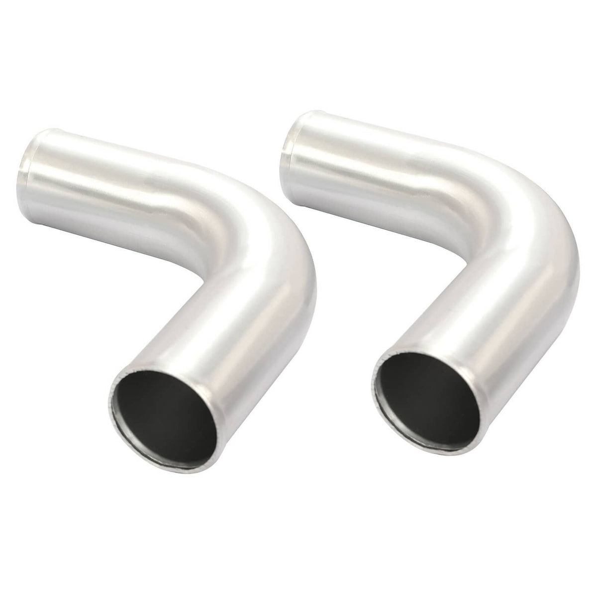 Aluminum intercooler piping elbows, silver with black inner lining (2 pieces)
