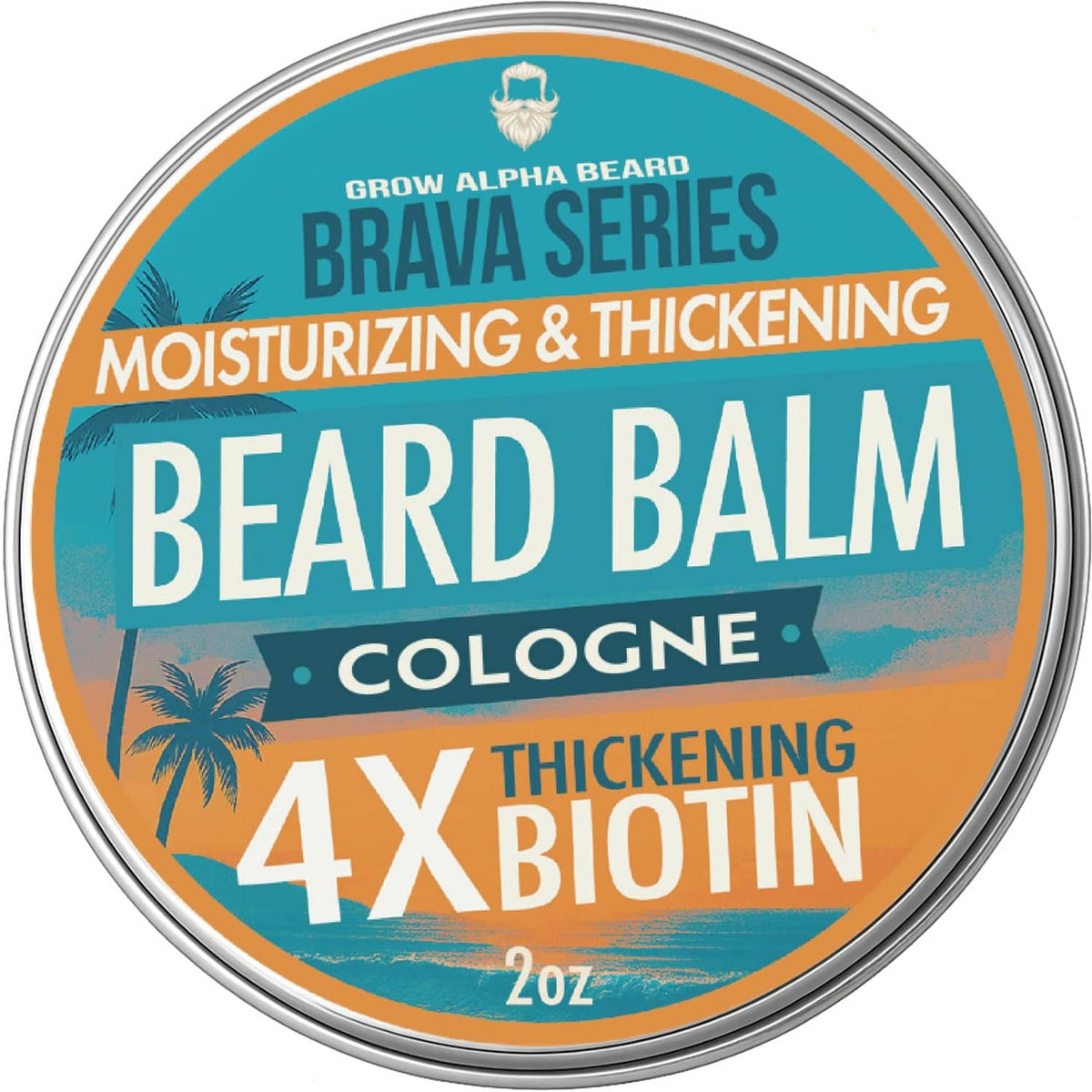 Brava Series beard balm tin, cologne, moisturizing & thickening, 4x biotin, 2 oz