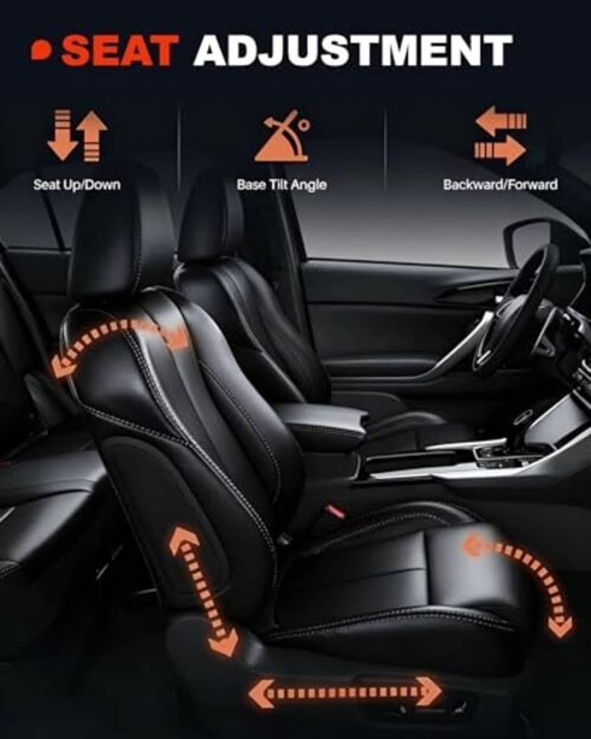 Seat adjustment function diagram showing up/down, tilt, and back/forth controls