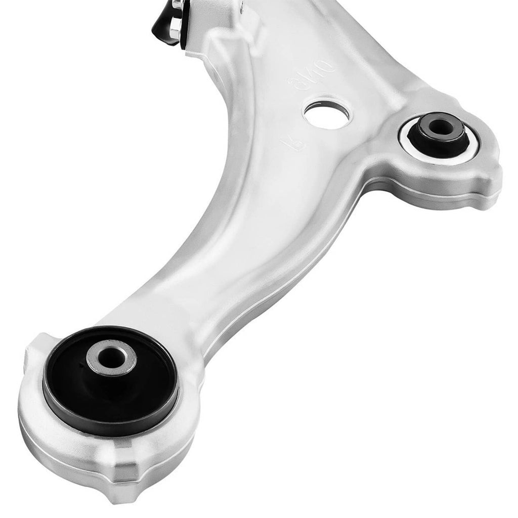 Lower control arm, silver metal with two black rubber bushings