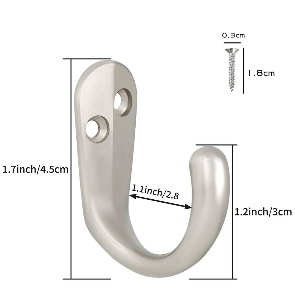 Single silver wall coat hook with rounded backplate and single prong