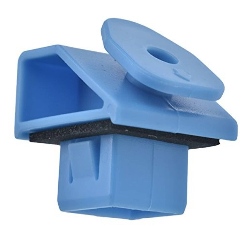 Blue plastic rear light clip with rubber insert and circular top cap