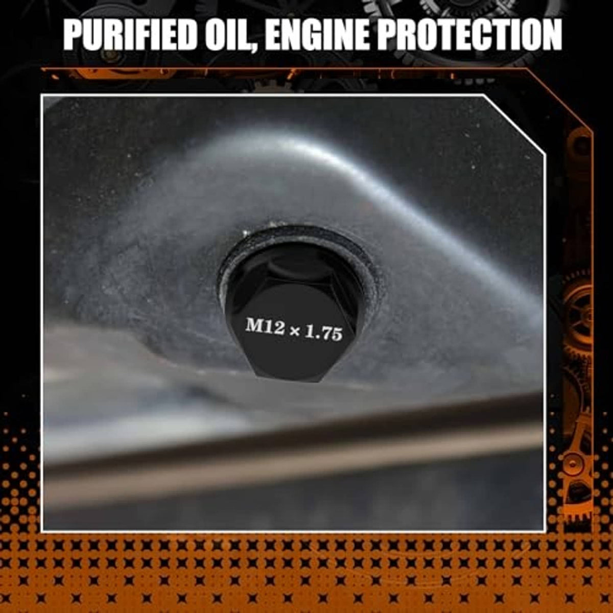 Magnetic oil drain plug in oil pan drain hole opening, M12x1.75 threads