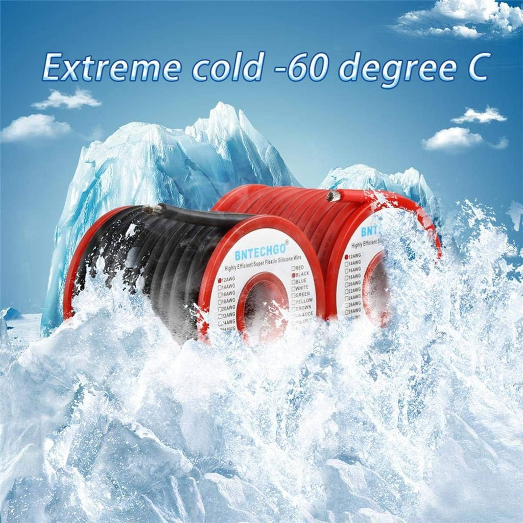 Red and black 12 gauge silicone wire spools with protective insulation