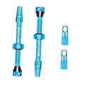 Blue Presta valve stem kit with multiple lengths and two valve caps