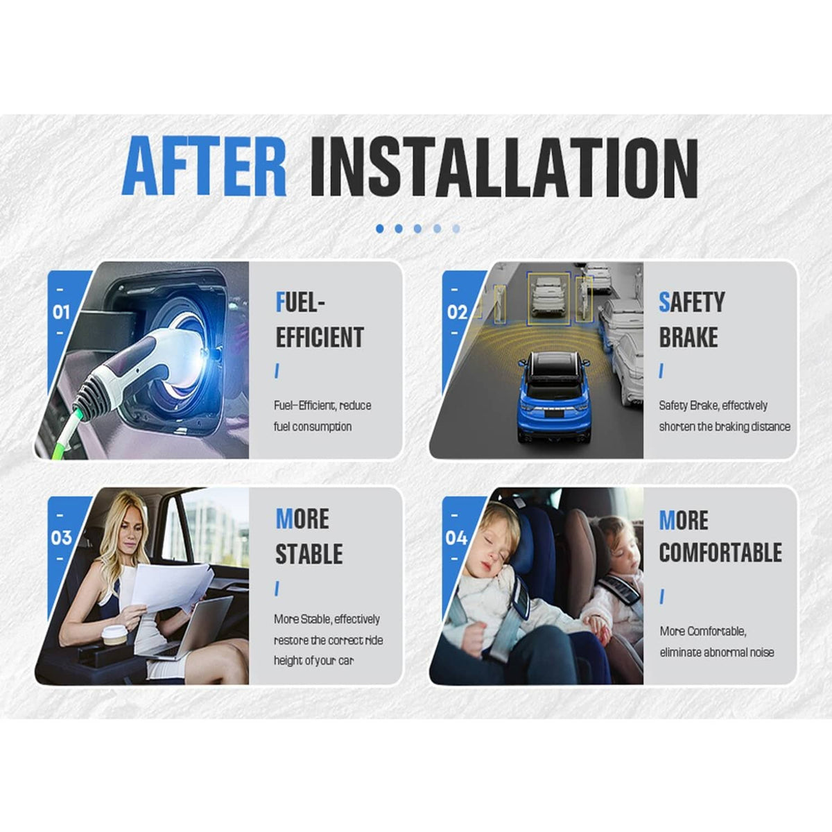 After installation benefits graphic for front struts and shock absorbers