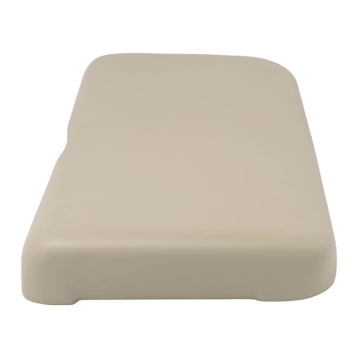 Beige seat bottom cushion with contoured top and thick, rounded edges
