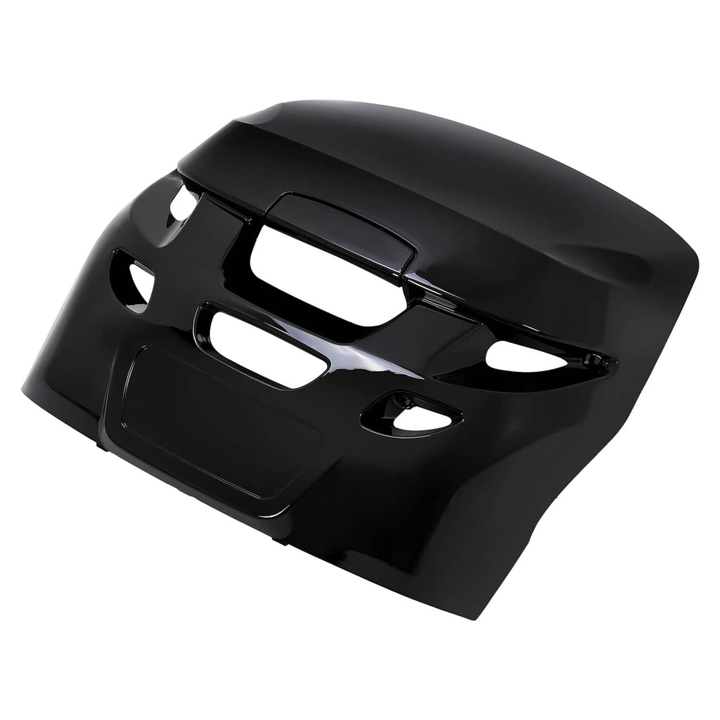 ABS outboard cowling airdam cap, black, angled view showing multiple vent cutouts