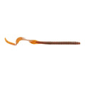 Orange curly-tail soft plastic fishing worm bait with textured body