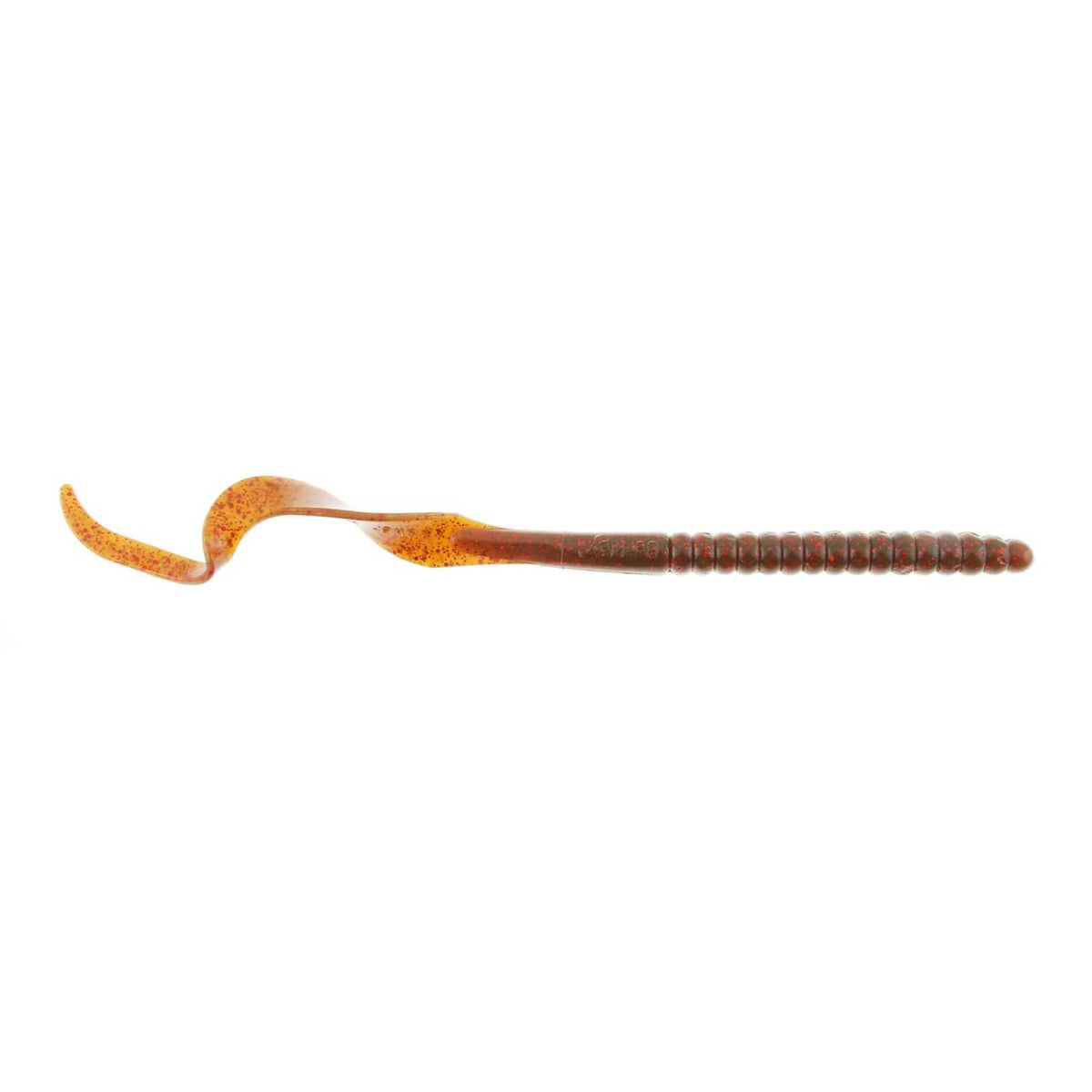 Orange curly-tail soft plastic fishing worm bait with textured body