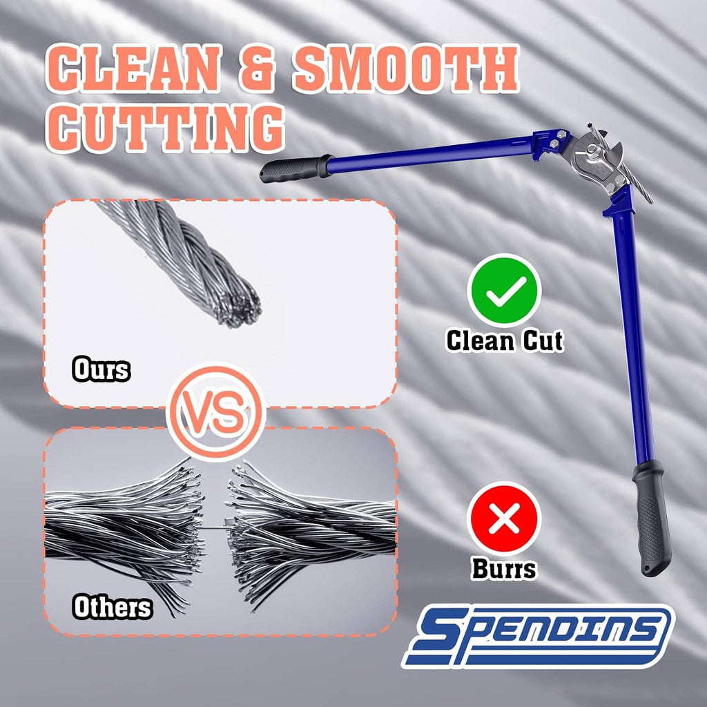 Wire rope cutter displaying clean cutting action and cutting head detail.