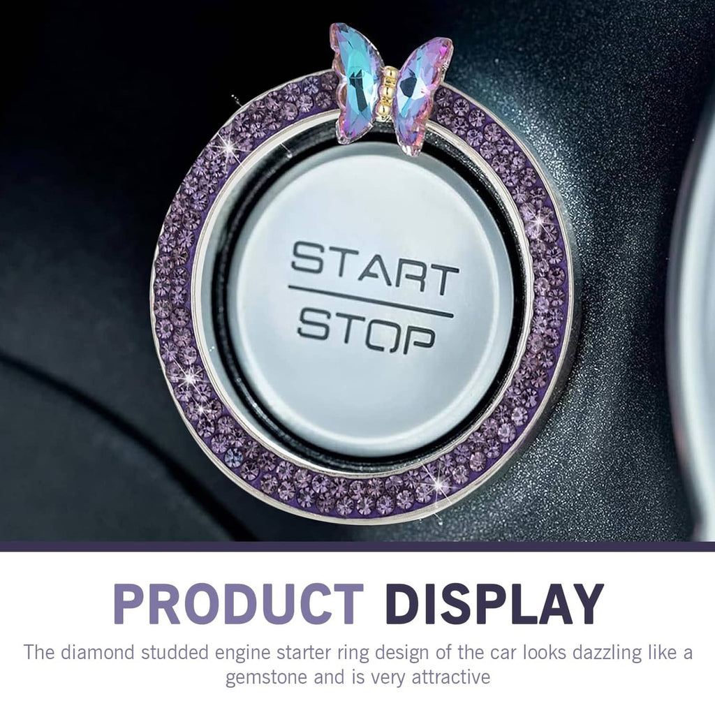 Close-up of purple rhinestone start-stop trim ring around the Start/Stop button