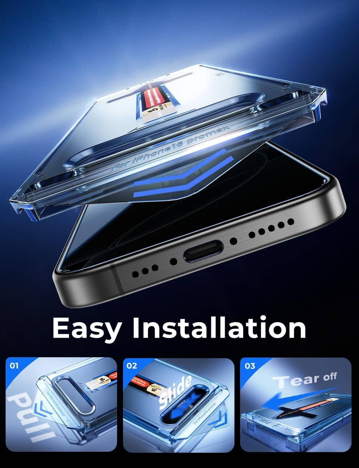 Privacy tempered-glass screen protector with easy installation tray and film
