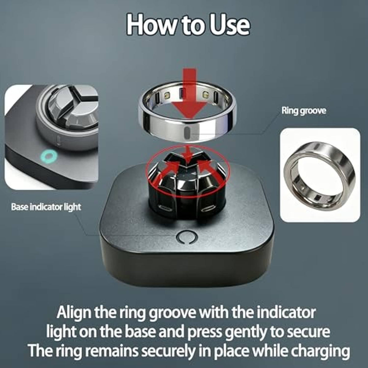 Ring charging dock showing ring groove area and central cradle
