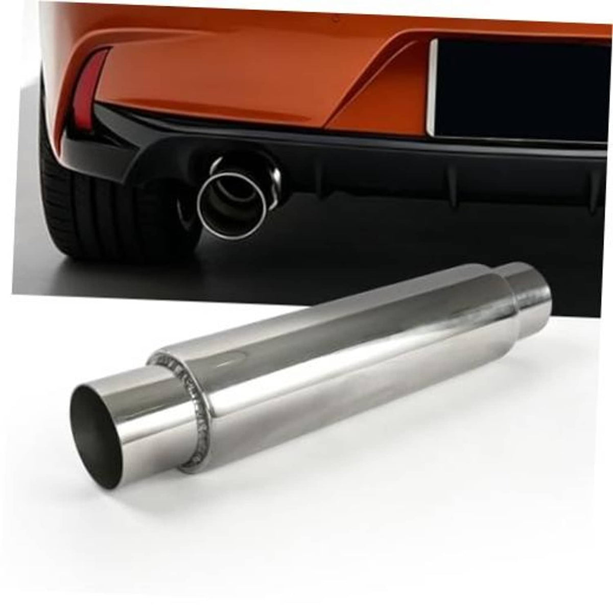 Stainless steel universal resonator muffler with 2.25 in inlet and welded end cap