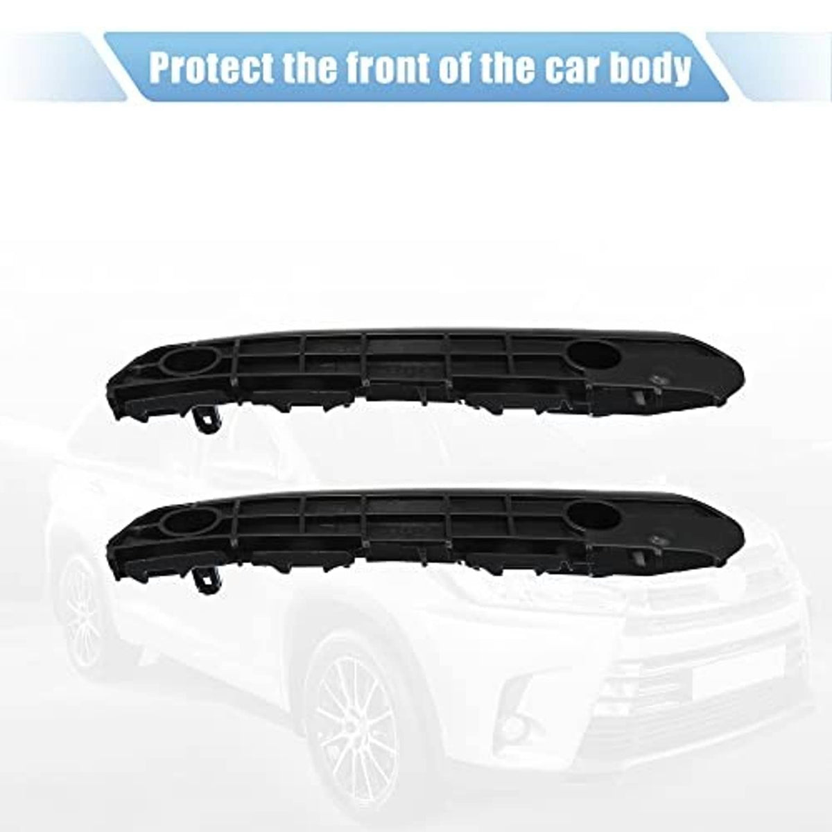 Two black front bumper mounting support brackets with vented grille sections
