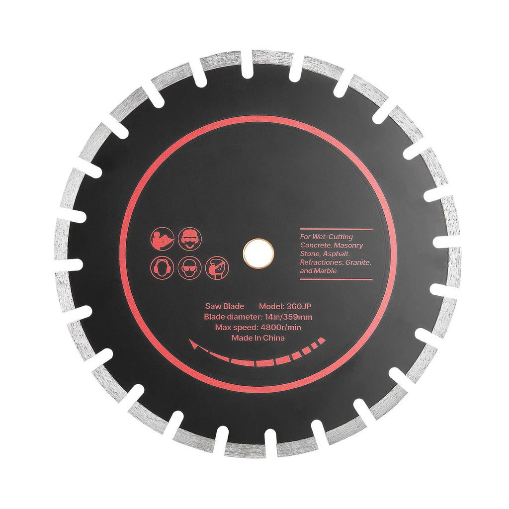 14 in diamond saw blade, red ring, segmented rim for wet/dry masonry cutting