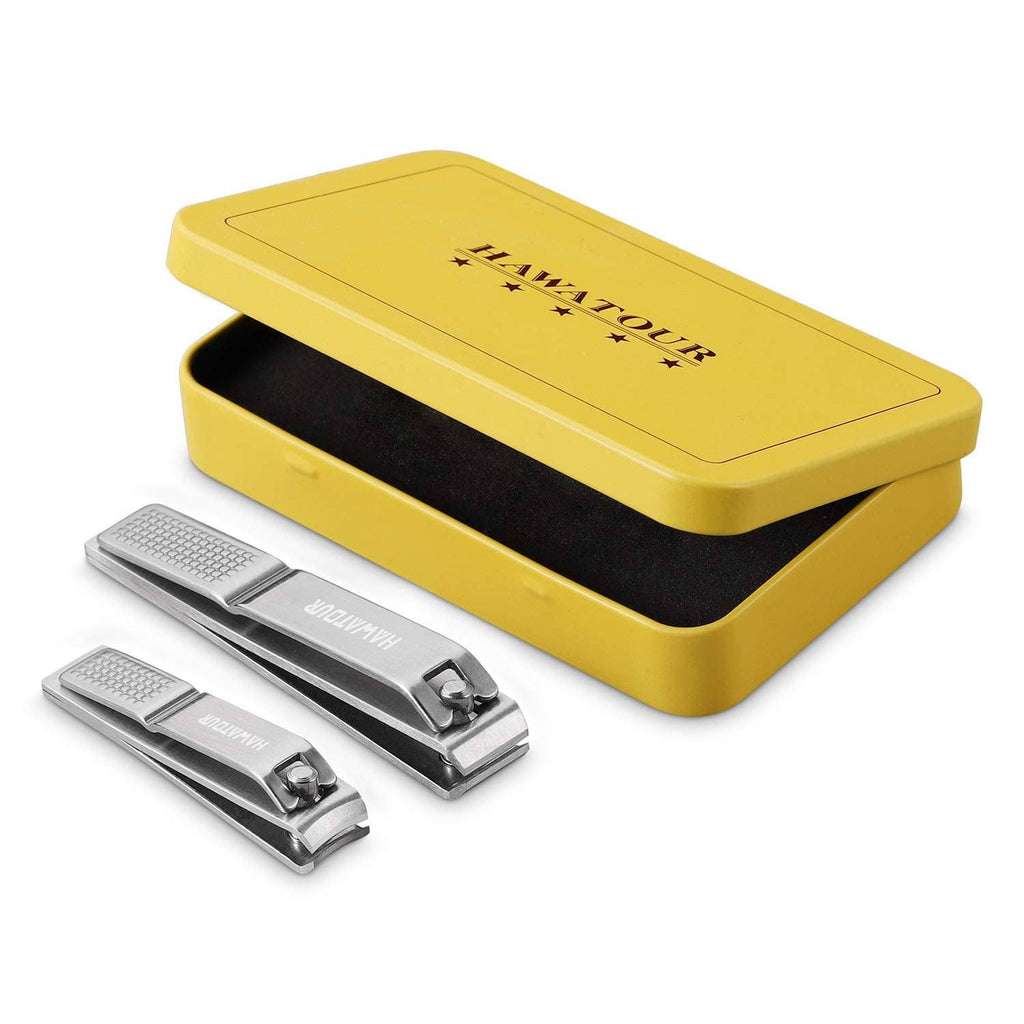 Nail clipper set with visible tin case and two silver clippers